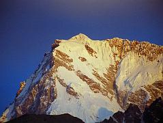 
Nanga Parbat is a great sunrise mountain viewed from the east at Tarashing. Here is a close up of the Nanga Parbat Rupal and East Faces at sunrise.
